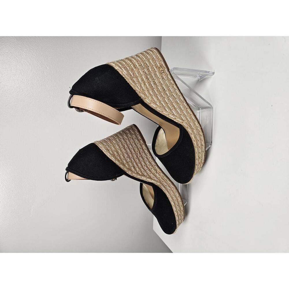 Michael Kors Black Canvas Wedge Espadrilles with Ankle Strap - Picture 4 of 9